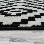 Black White Living Room Rug Boho Design Diamond Pattern, back view - House Of Avana