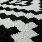 Black White Living Room Rug Boho Design Diamond Pattern, side view - House Of Avana