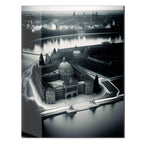 Black and White Palace Cityscape Glass Wall Art – Architectural UV Print Design-KAFCD054 Peony Atelier