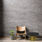 Black Mango Wood Coffee Table with Gold Drum Base, back view - House Of Avana