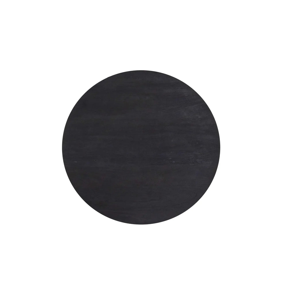 Black Mango Wood Coffee Table with Gold Drum Base, side view - House Of Avana
