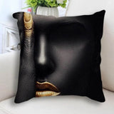 Abstract Black Gold Woman Face Print Cushion Cover - House Of Avana