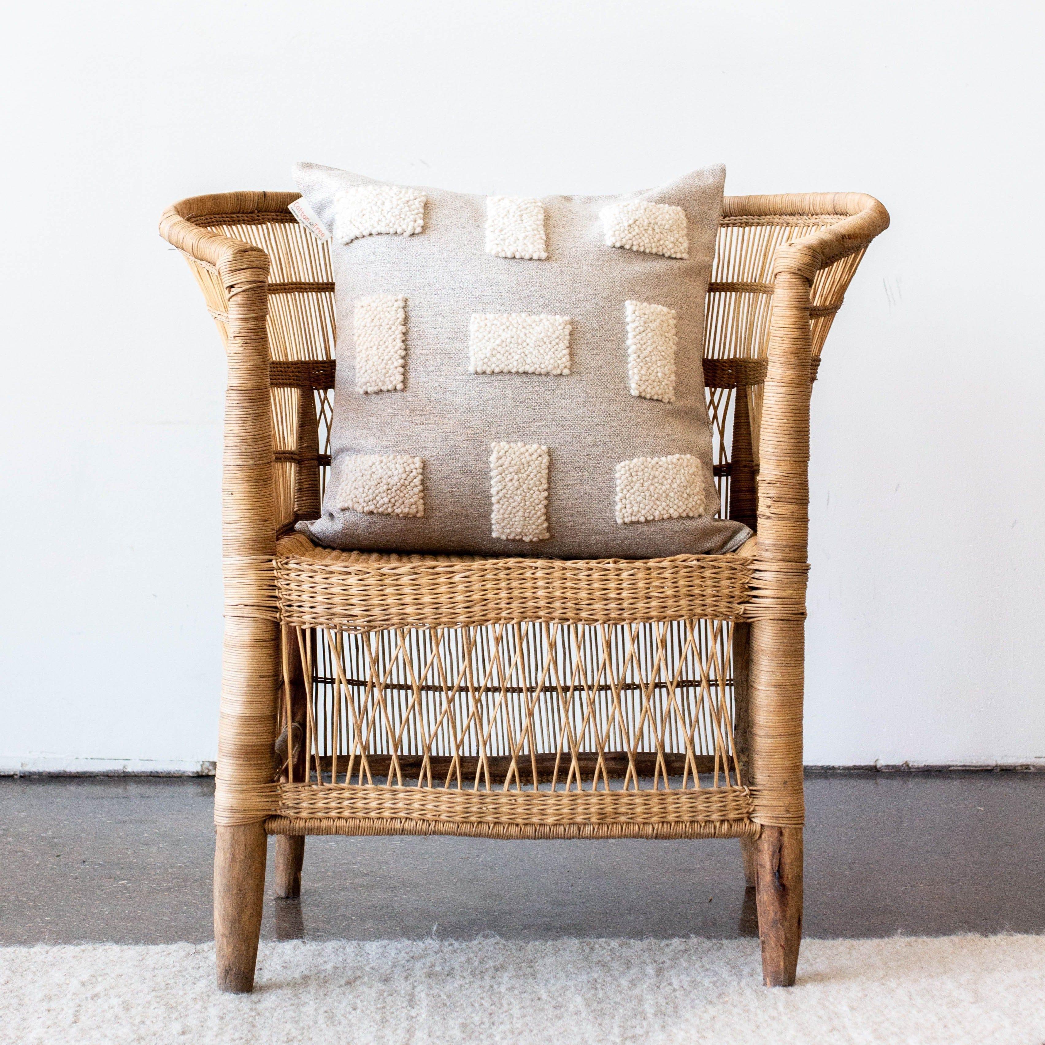 Blocks Organic Natural White Cotton Throw Pillow, back view - House Of Avana