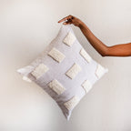 Blocks Organic Natural White Cotton Throw Pillow, side view - House Of Avana