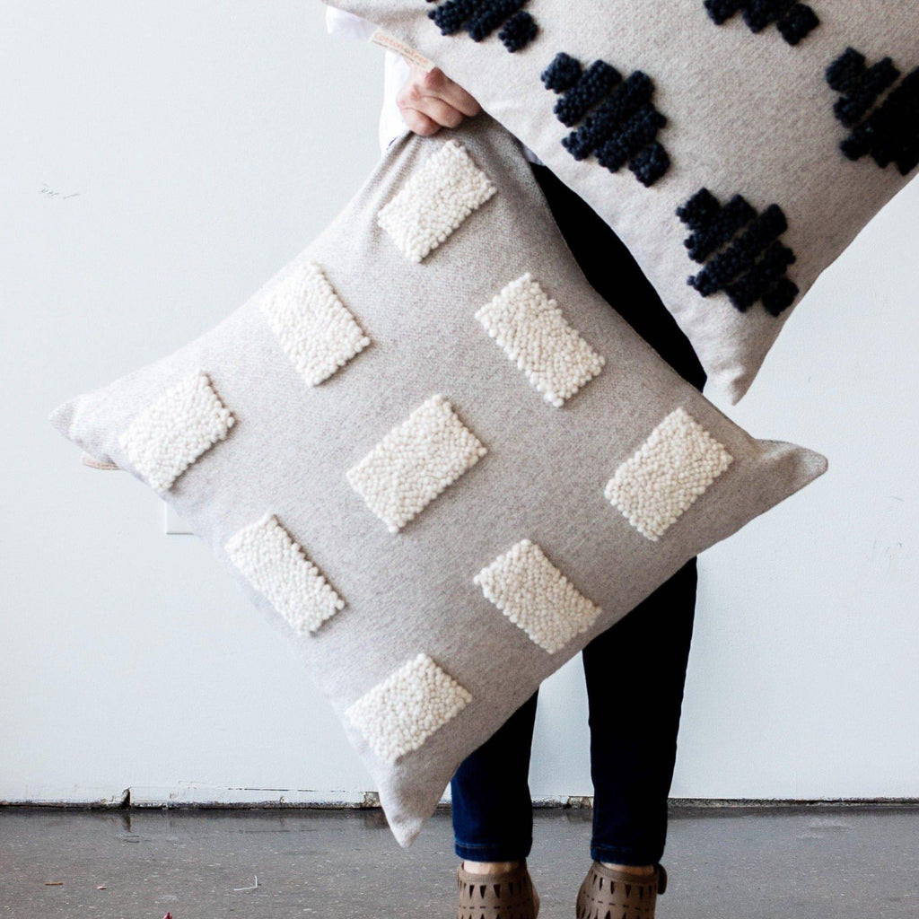 Blocks Organic Natural White Cotton Throw Pillow, detail shot - House Of Avana