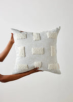 Blocks Organic Natural White Cotton Throw Pillow, front view - House Of Avana