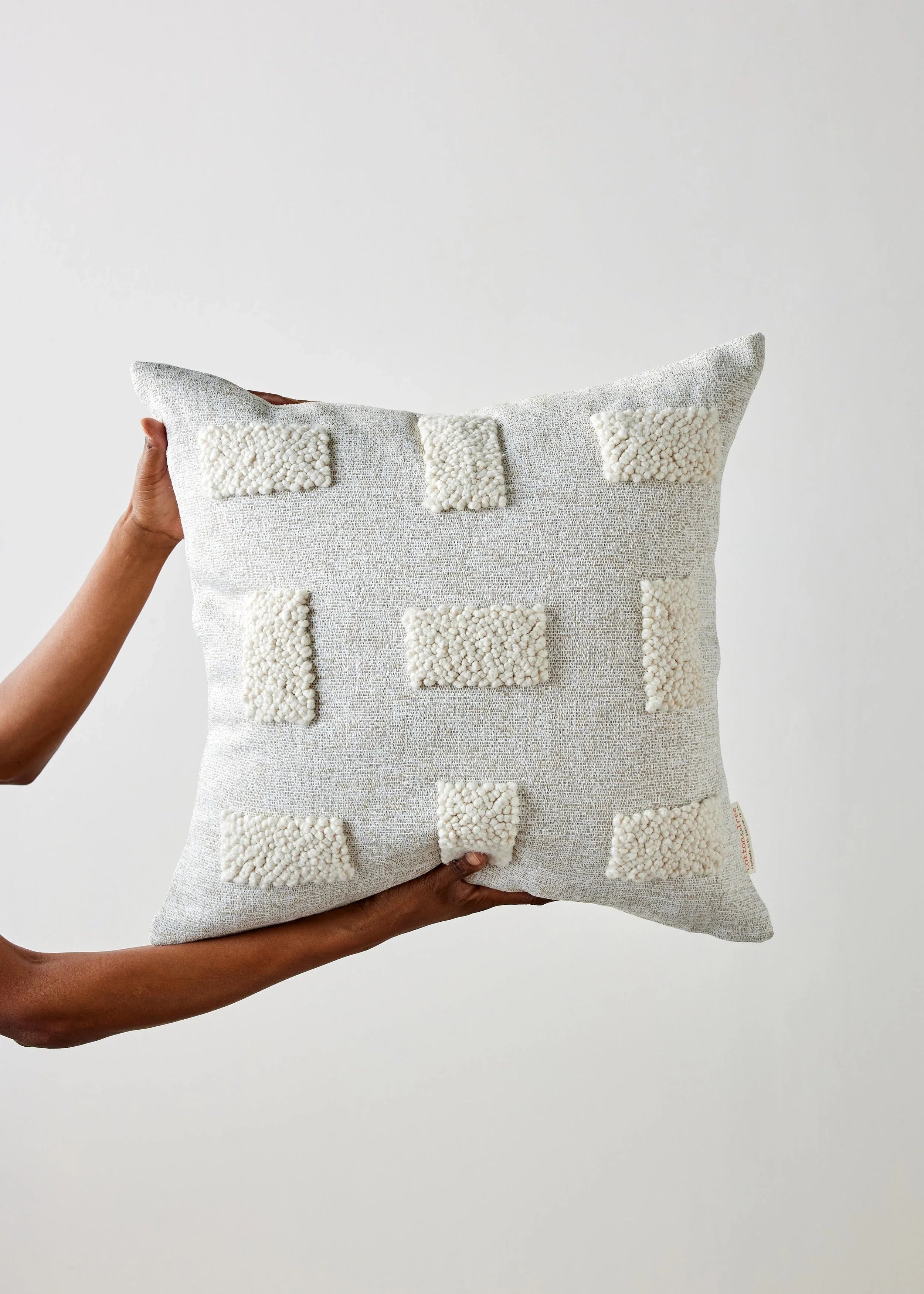 Blocks Organic Natural White Cotton Throw Pillow, front view - House Of Avana