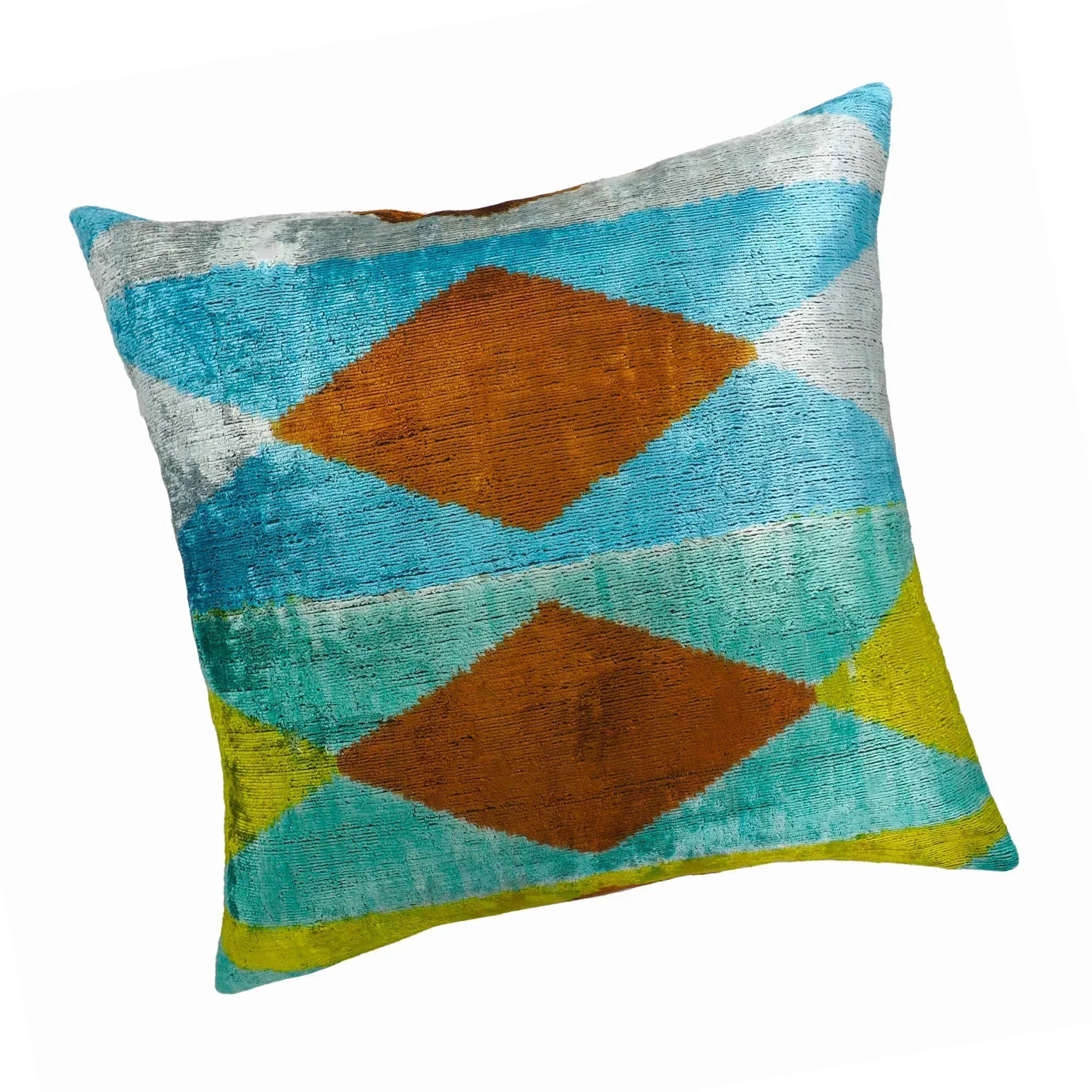 Blue Diamond Silk Velvet Ikat Throw Pillow Cover X 20, back view - House Of Avana