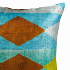 Blue Diamond Silk Velvet Ikat Throw Pillow Cover X 20, side view - House Of Avana