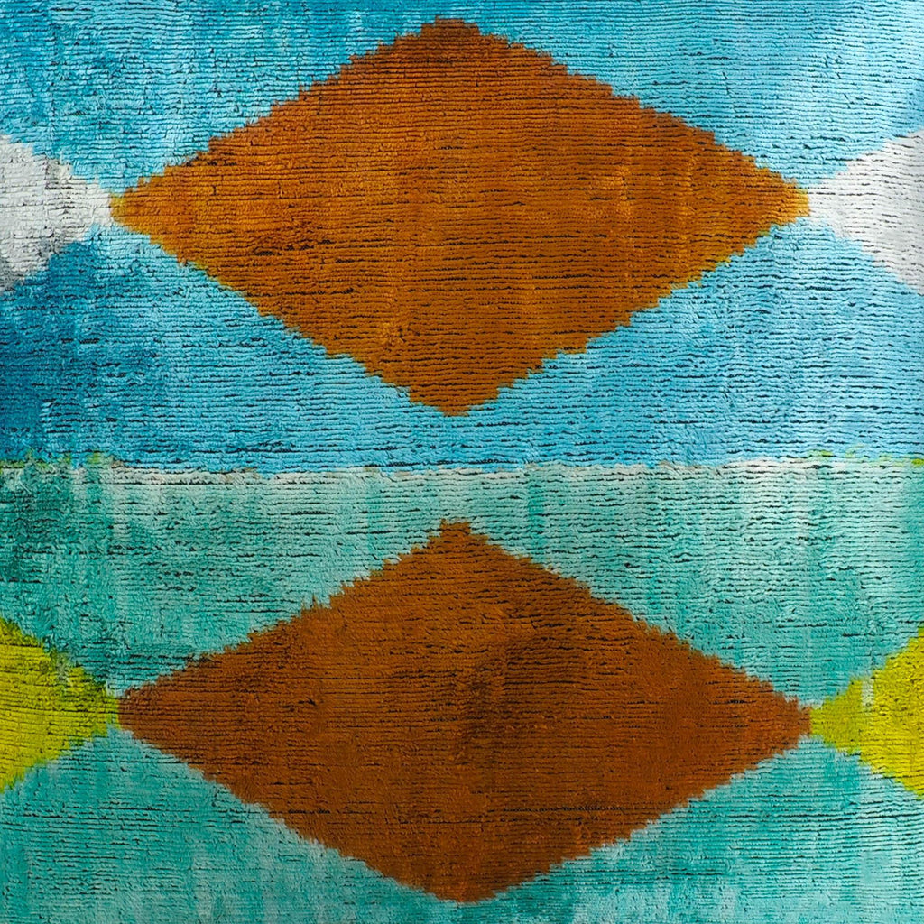 Blue Diamond Silk Velvet Ikat Throw Pillow Cover X 20, detail shot - House Of Avana