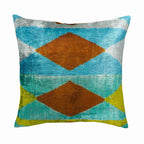 Blue Diamond Silk Velvet Ikat Throw Pillow Cover X 20, front view - House Of Avana
