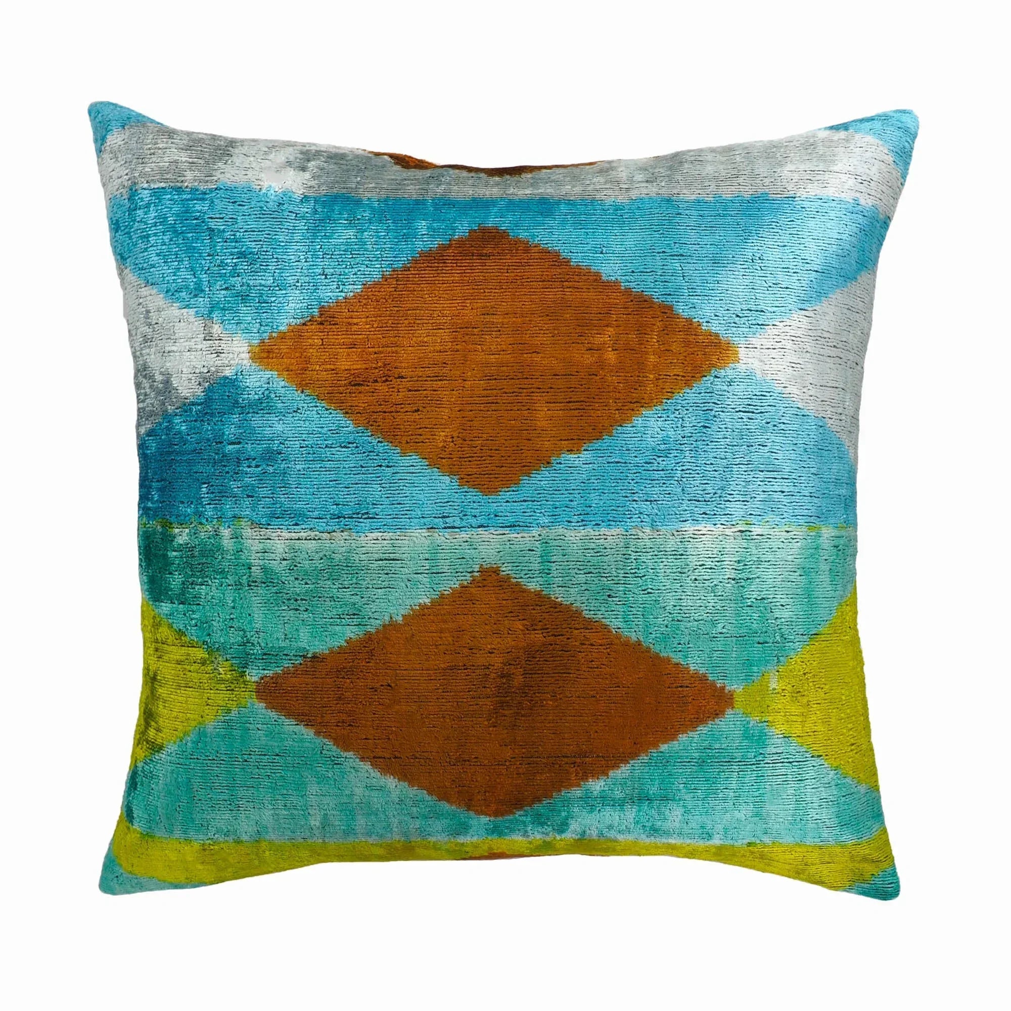 Blue Diamond Silk Velvet Ikat Throw Pillow Cover X 20, front view - House Of Avana