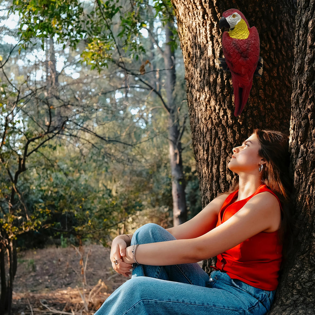 Garden Hanging Tree Parrot Design Outdoor Statue - House Of Avana