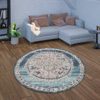 Blue Red Indoor & Outdoor Rug for Balcony Oriental Pattern, back view - House Of Avana