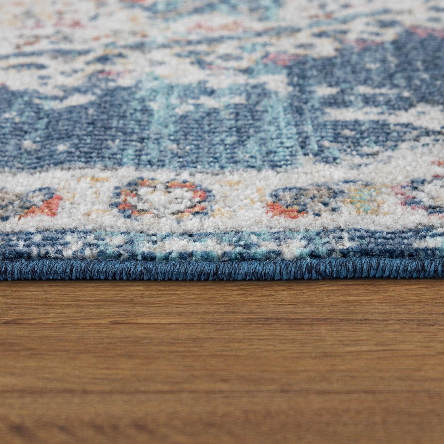 Blue Red Indoor & Outdoor Rug for Balcony Oriental Pattern, side view - House Of Avana