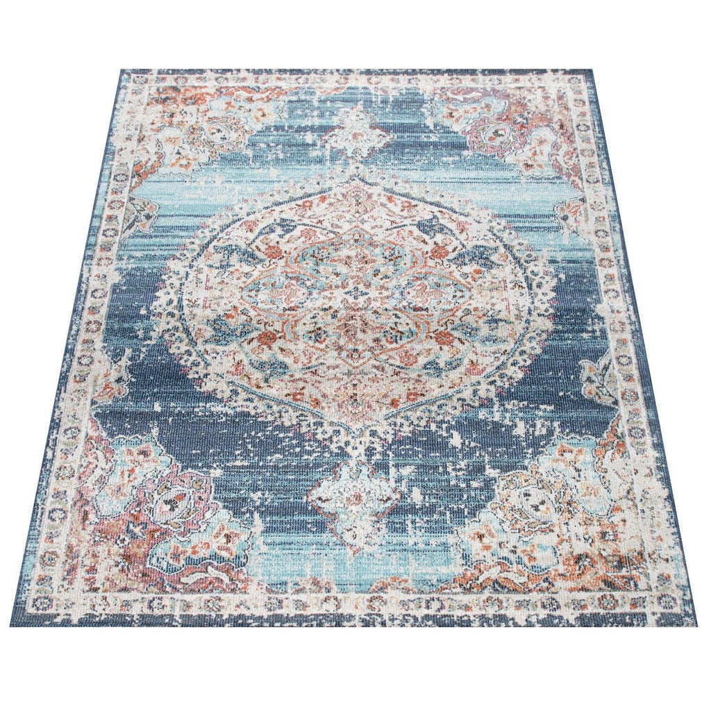 Blue Red Indoor & Outdoor Rug for Balcony Oriental Pattern, top view - House Of Avana