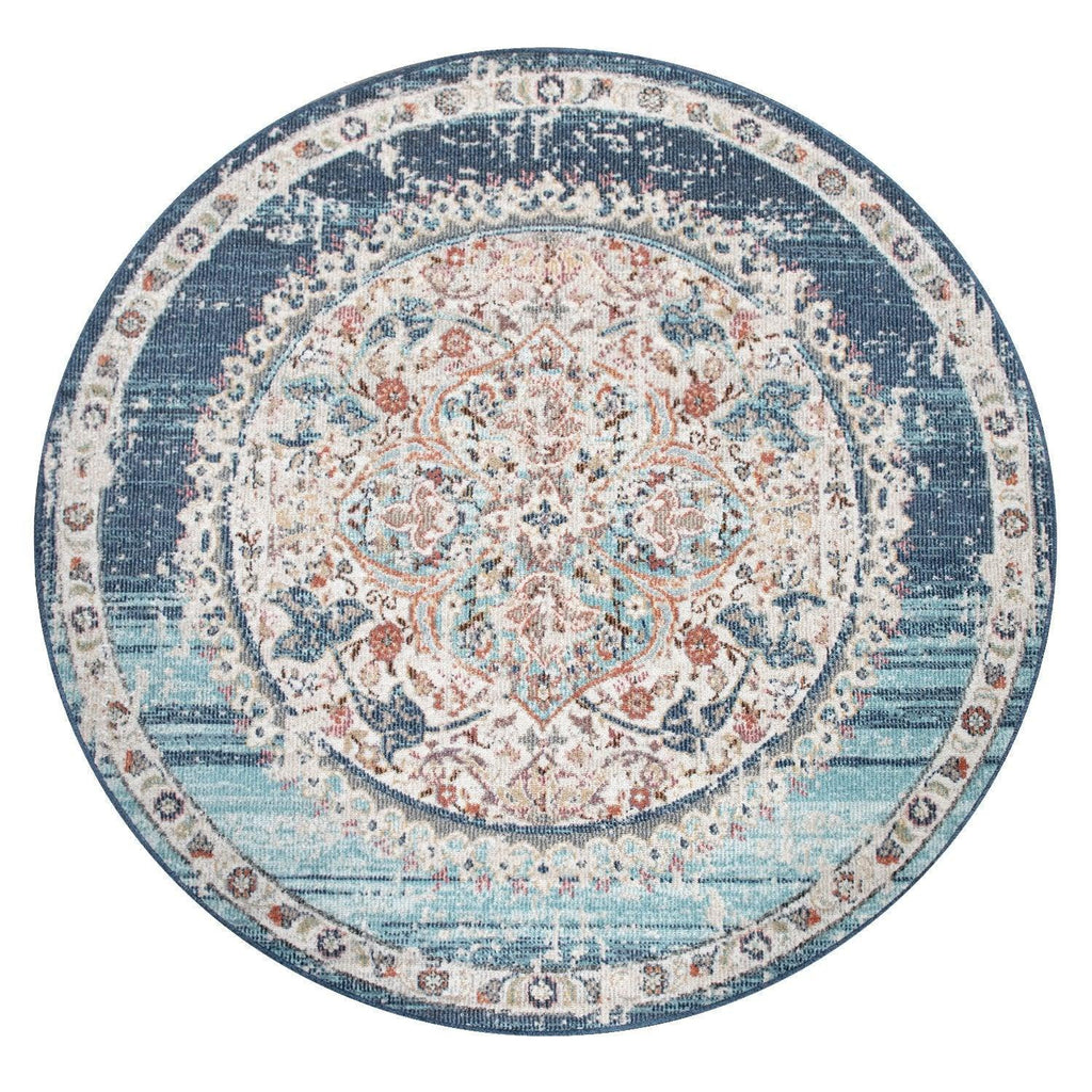 Blue Red Indoor & Outdoor Rug for Balcony Oriental Pattern, angled view - House Of Avana