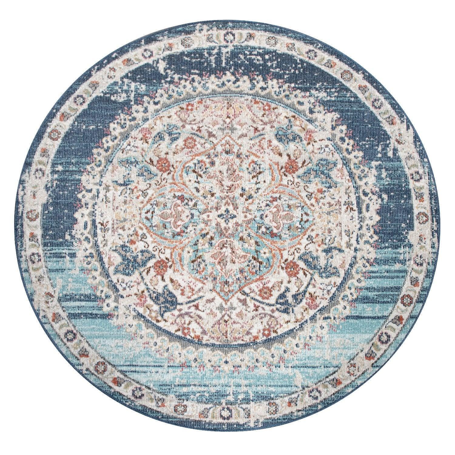 Blue Red Indoor & Outdoor Rug for Balcony Oriental Pattern, angled view - House Of Avana
