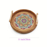 Double Handwoven Rattan Wicker Tray Blue Large House Of Avana