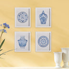Blue and White Chinoiserie Ginger Jar and Plate Prints (Set of 4) Vintage Shopper