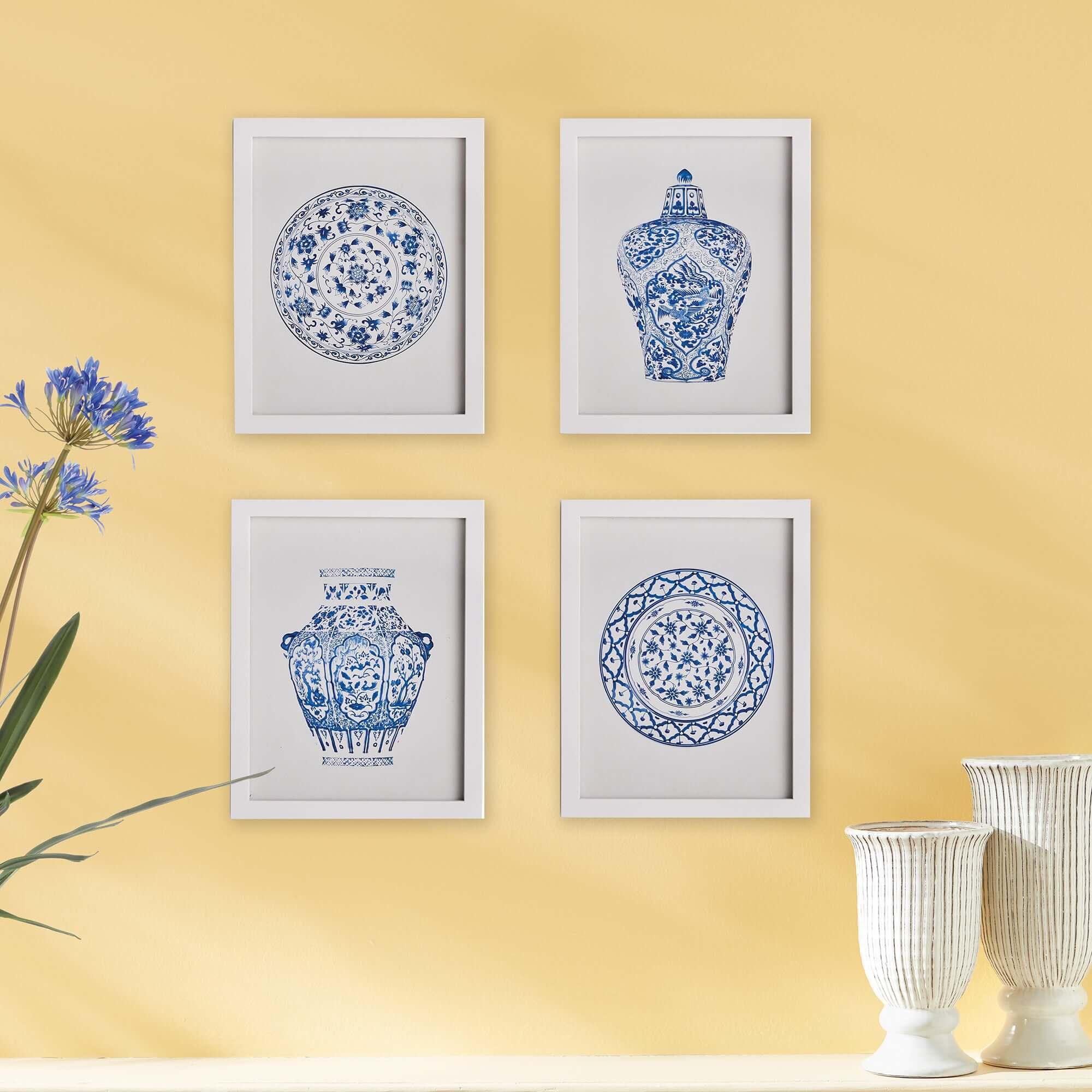 Blue and White Chinoiserie Ginger Jar and Plate Prints (Set of 4) Vintage Shopper