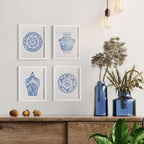 Blue and White Chinoiserie Ginger Jar and Plate Prints (Set of 4) Vintage Shopper