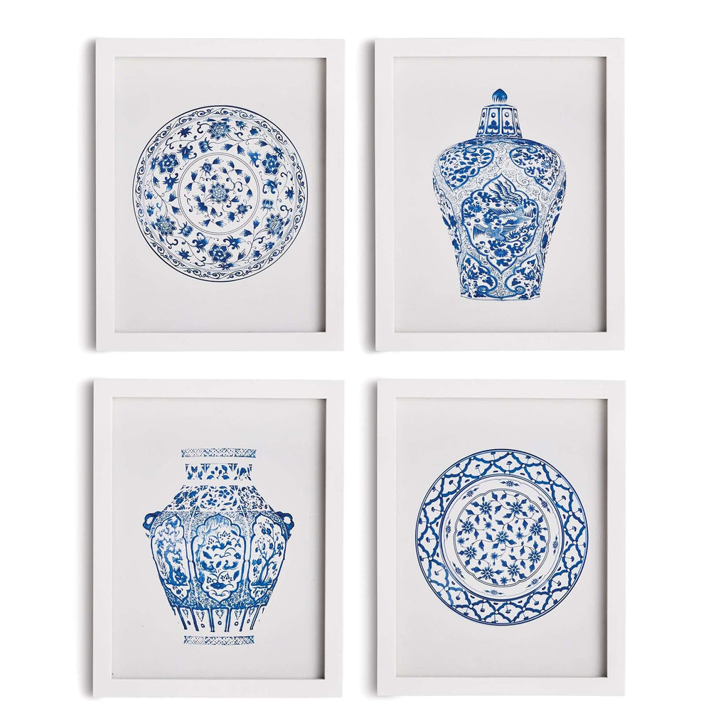 Blue and White Chinoiserie Ginger Jar and Plate Prints (Set of 4) Vintage Shopper