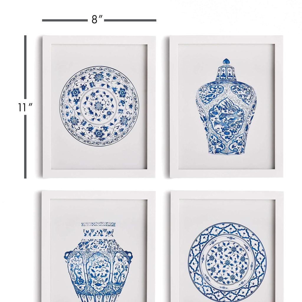 Blue and White Chinoiserie Ginger Jar and Plate Prints (Set of 4) Vintage Shopper