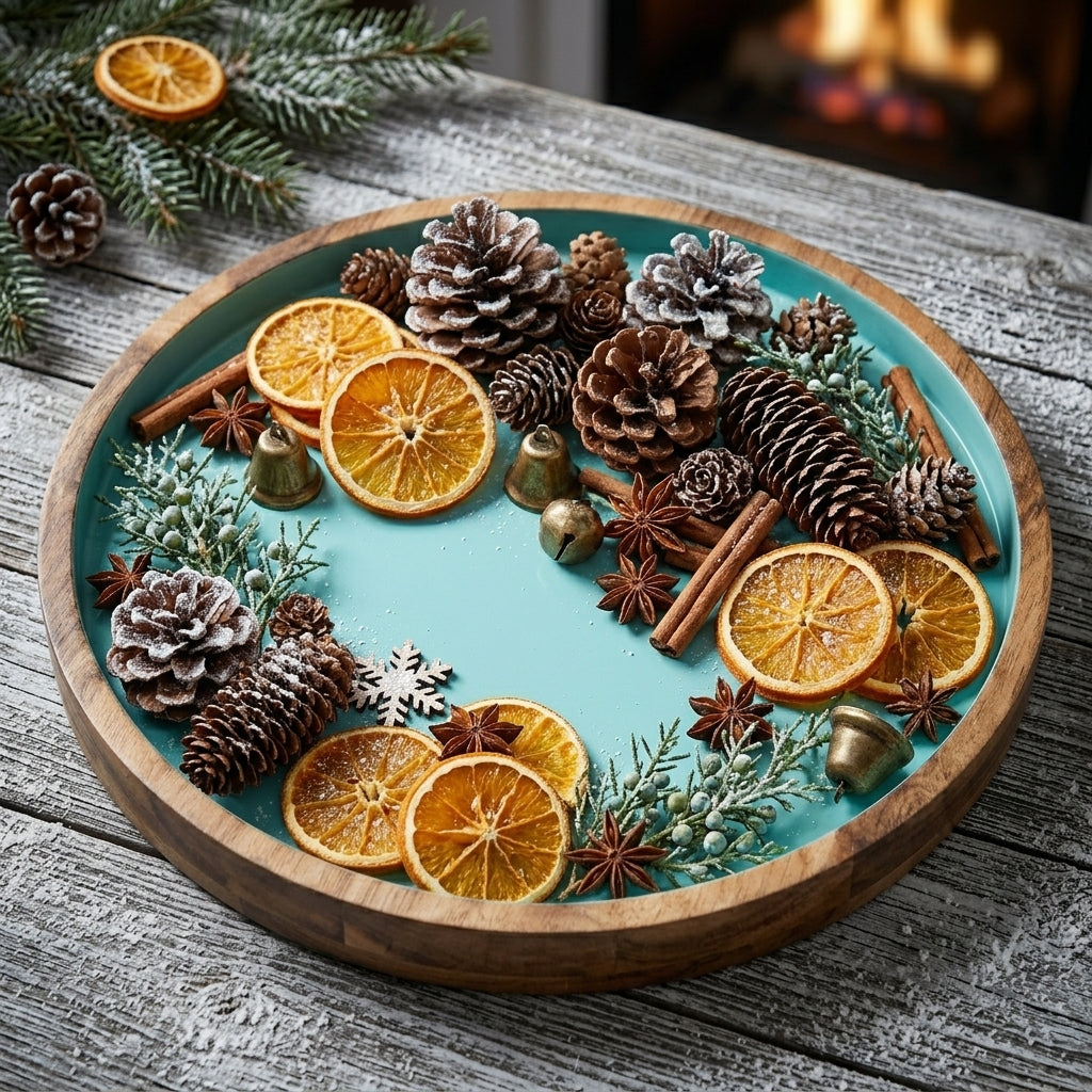 House of Avana Blue Round Mango Wood Platter