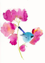 Bluebird in the Flowers Art Print – Vibrant Nature Wall Décor, Archival Quality, Ready to Hang