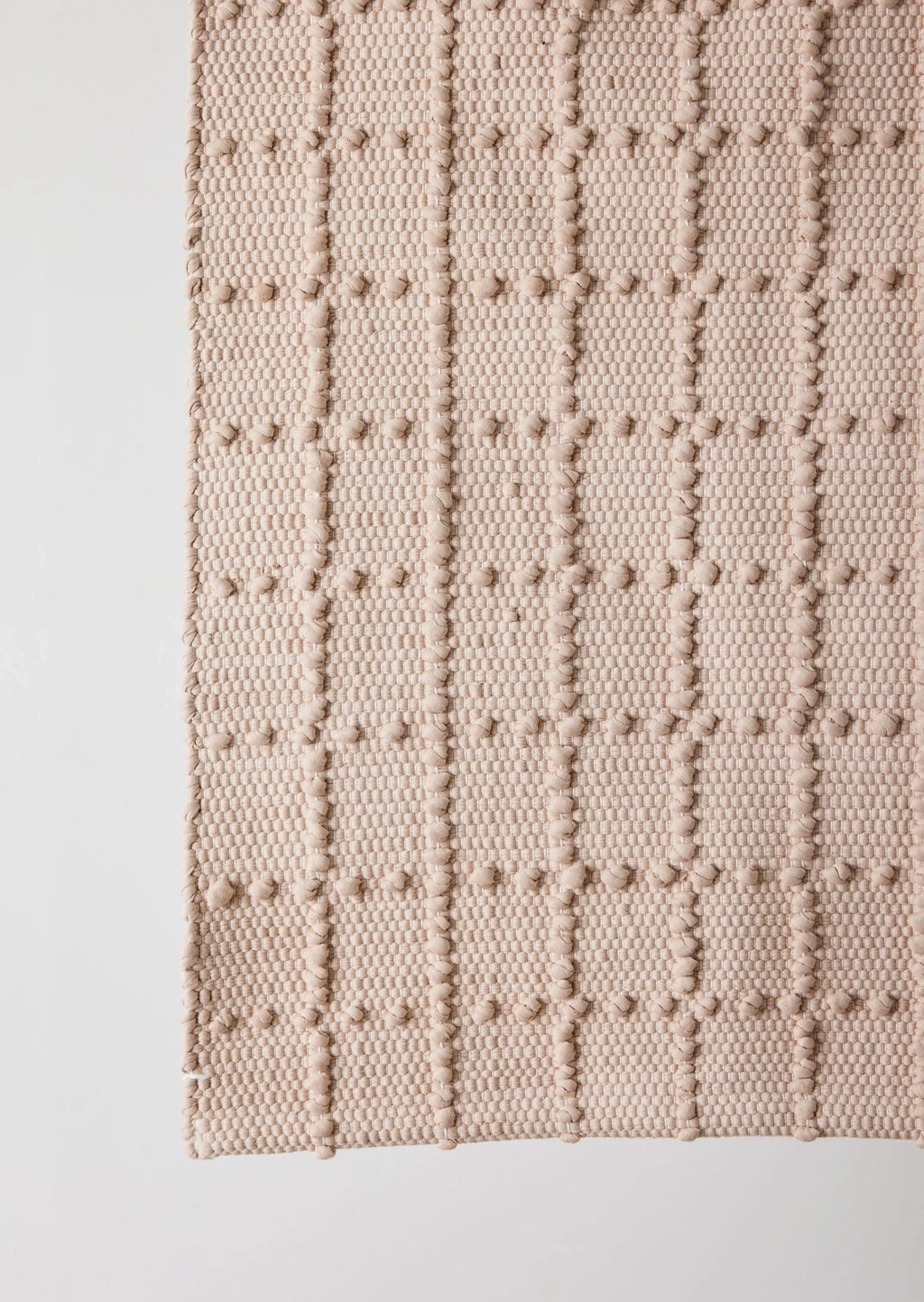 Blush Pink Plaid Hand-loomed Cotton Bobble Mat, back view - House Of Avana
