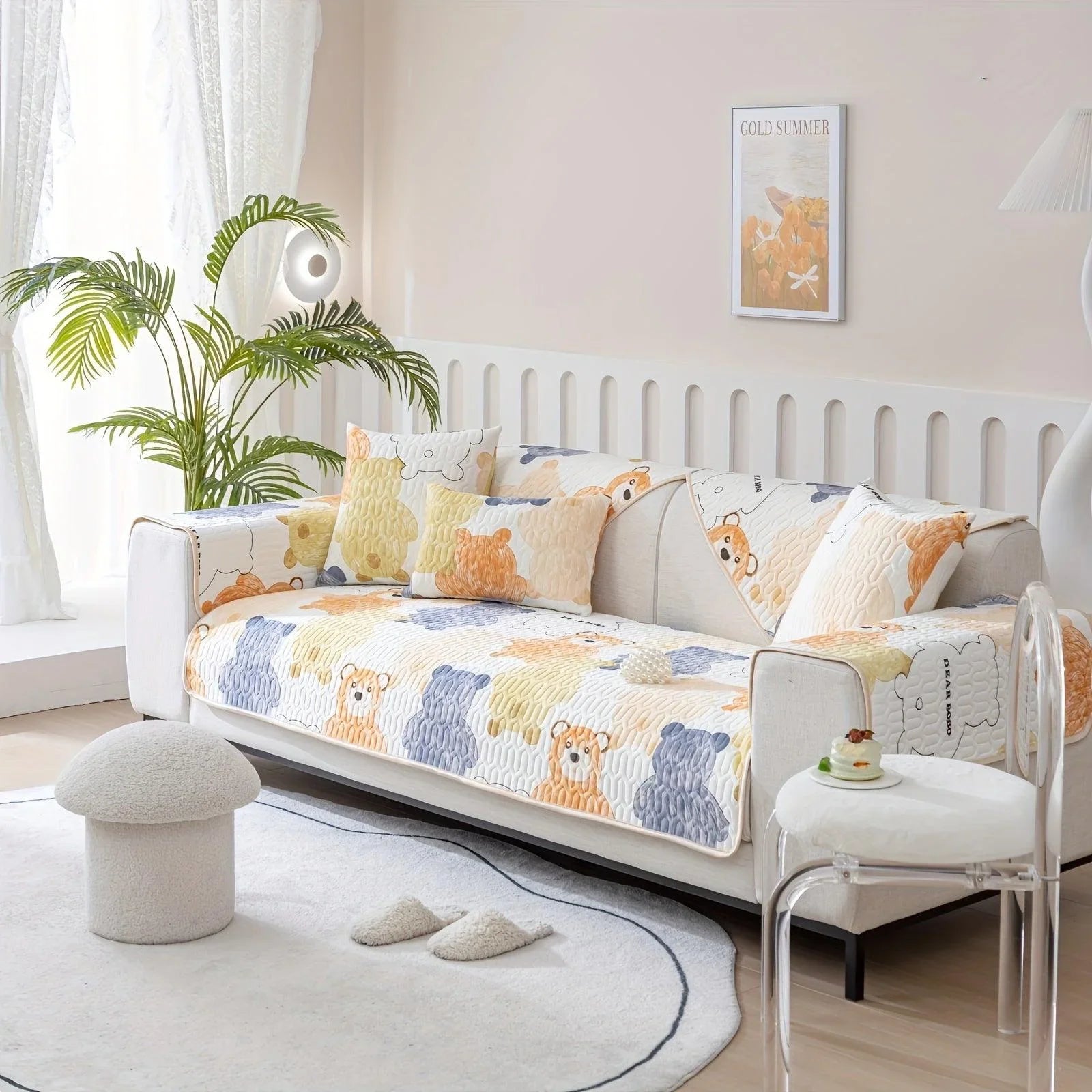 Bohemian Chic Ice Silk Sofa Cover | Extra Large Pet-friendly Slipcover, front view - House Of Avana