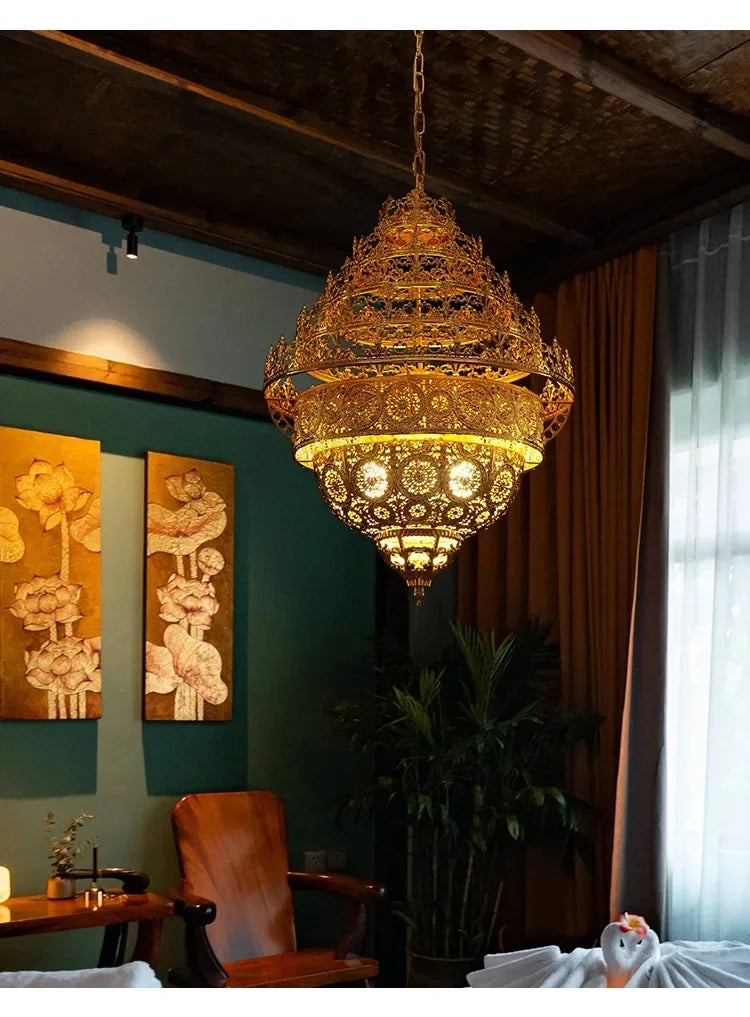 Bohemian Retro Golden Iron Chandelier Luxury Pendant Light