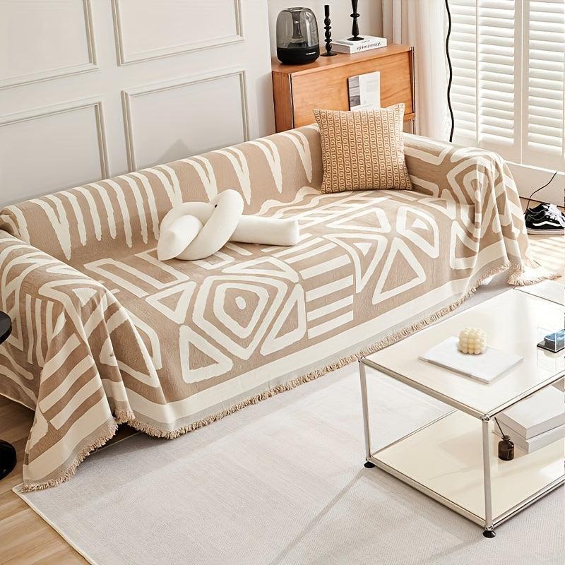 Bohemian-style Chenille Fabric Extra Long Couch Cover Anti Dog Scratch, close-up view - House Of Avana