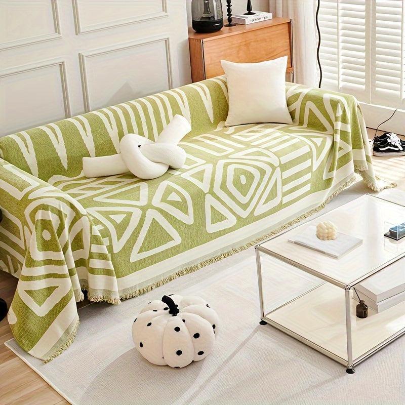 Bohemian-style Chenille Fabric Extra Long Couch Cover Anti Dog Scratch, back view - House Of Avana