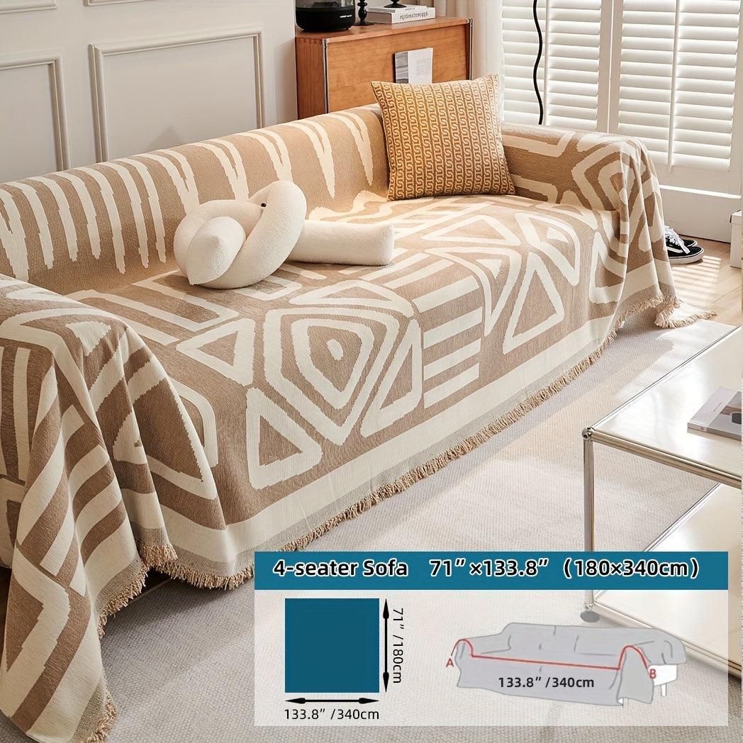 Bohemian-style Chenille Fabric Extra Long Couch Cover Anti Dog Scratch, alternate view - House Of Avana