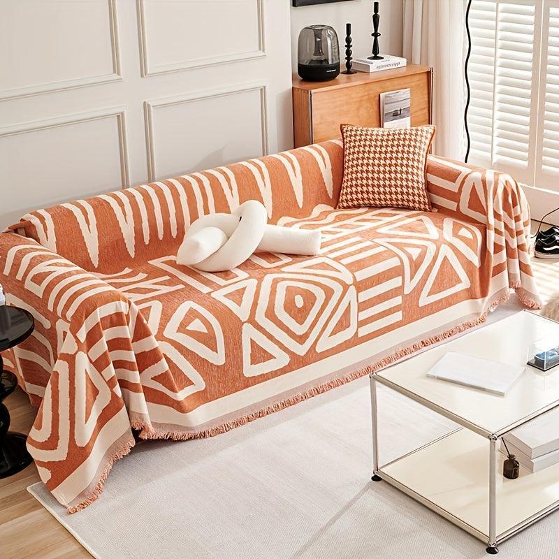 Bohemian-style Chenille Fabric Extra Long Couch Cover Anti Dog Scratch, lifestyle image - House Of Avana