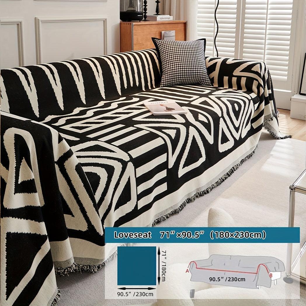 Bohemian-style Chenille Fabric Extra Long Couch Cover Anti Dog Scratch, top view - House Of Avana