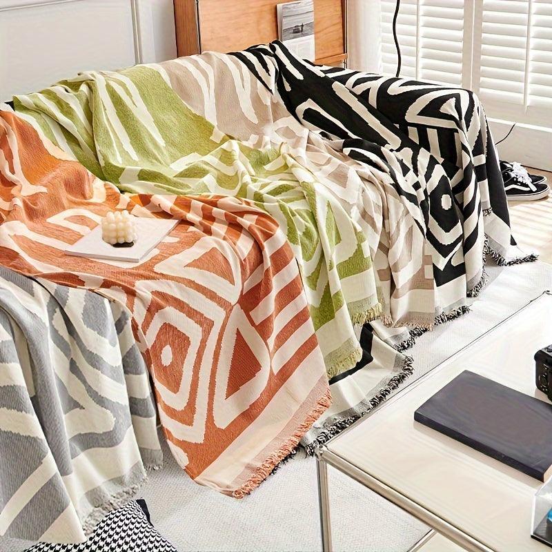 Bohemian-style Chenille Fabric Extra Long Couch Cover Anti Dog Scratch, angled view - House Of Avana