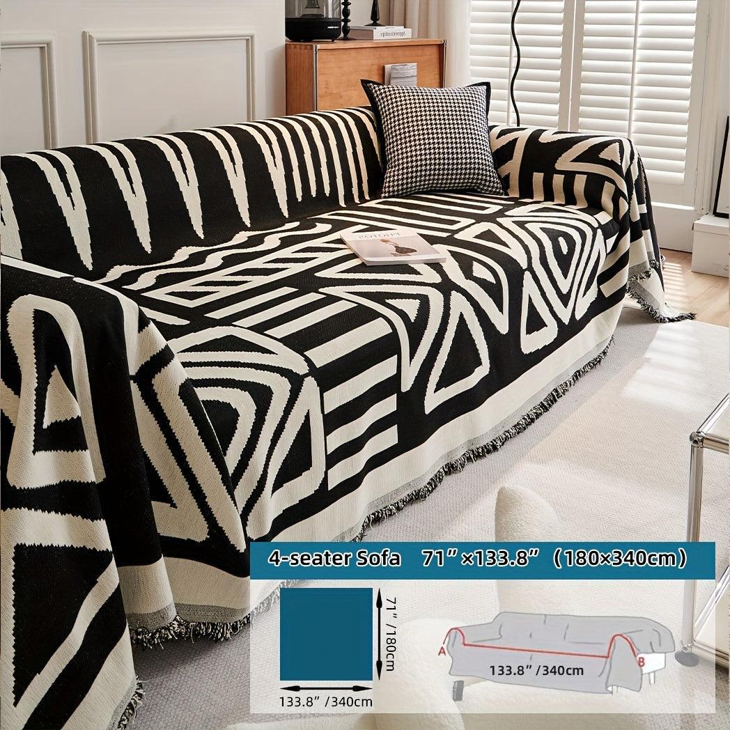 Bohemian-style Chenille Fabric Extra Long Couch Cover Anti Dog Scratch, angled view - House Of Avana