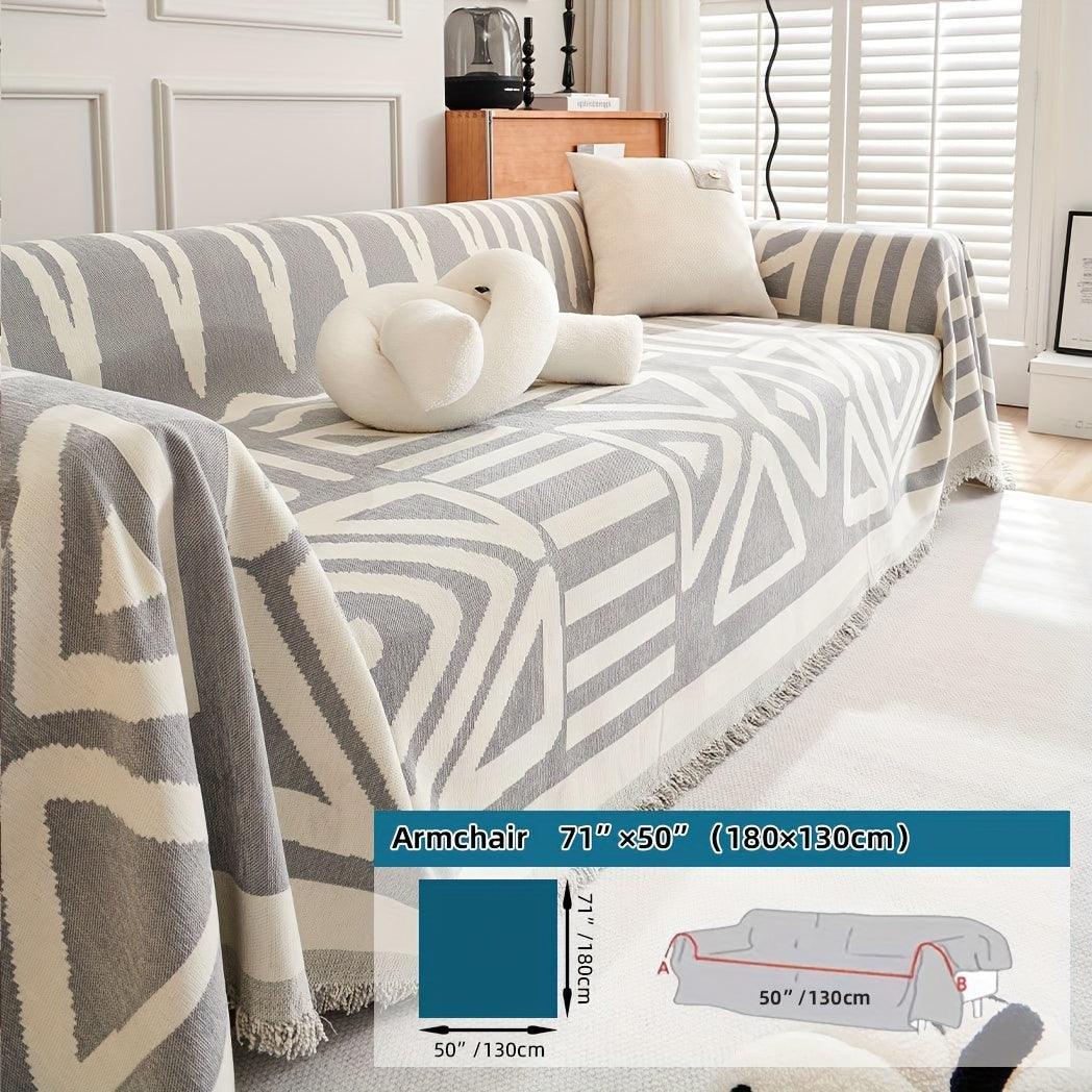 Bohemian-style Chenille Fabric Extra Long Couch Cover Anti Dog Scratch, angled view - House Of Avana