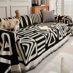 Bohemian-style Chenille Fabric Extra Long Couch Cover Anti Dog Scratch, front view - House Of Avana