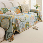 Boho Chic Double-sided Chenille Sofa Cover with Tassels - All-season, in-use display - House Of Avana