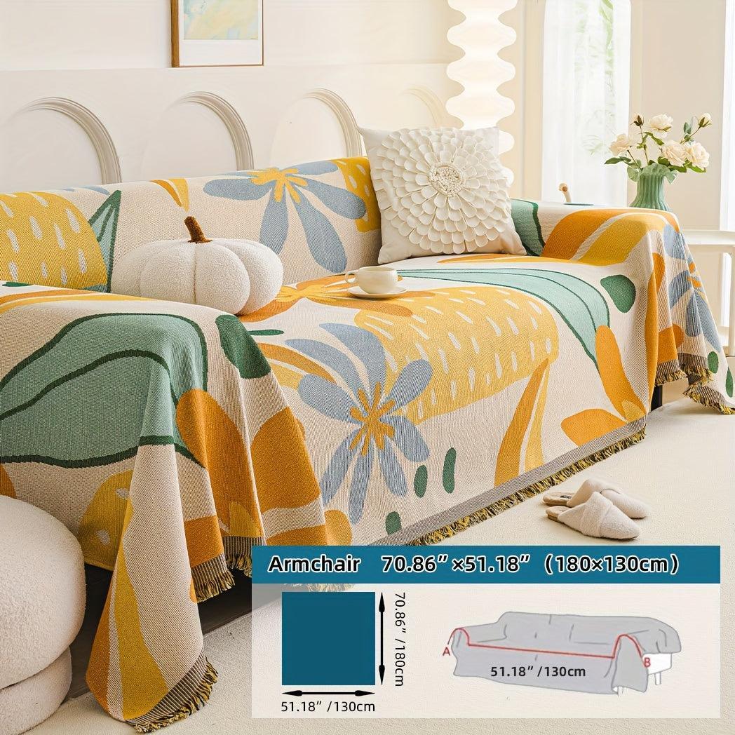 Boho Chic Double-sided Chenille Sofa Cover with Tassels - All-season, alternate view - House Of Avana