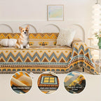Boho Chic Double-sided Chenille Sofa Cover with Tassels - All-season, back view - House Of Avana