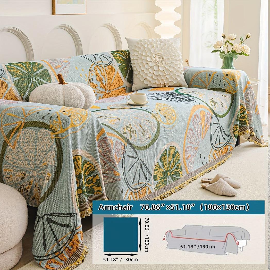 Boho Chic Double-sided Chenille Sofa Cover with Tassels - All-season, alternate view - House Of Avana