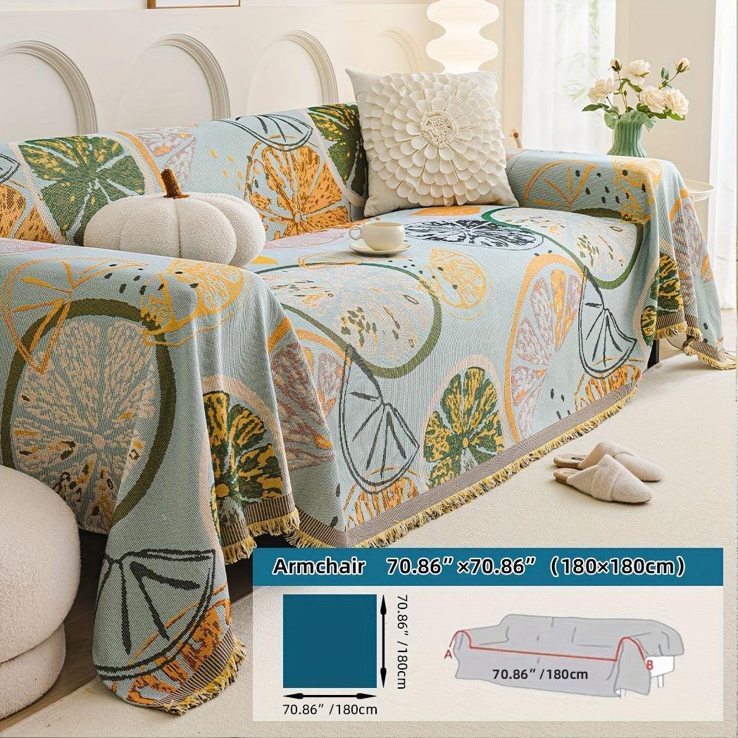 Boho Chic Double-sided Chenille Sofa Cover with Tassels - All-season, alternate view - House Of Avana