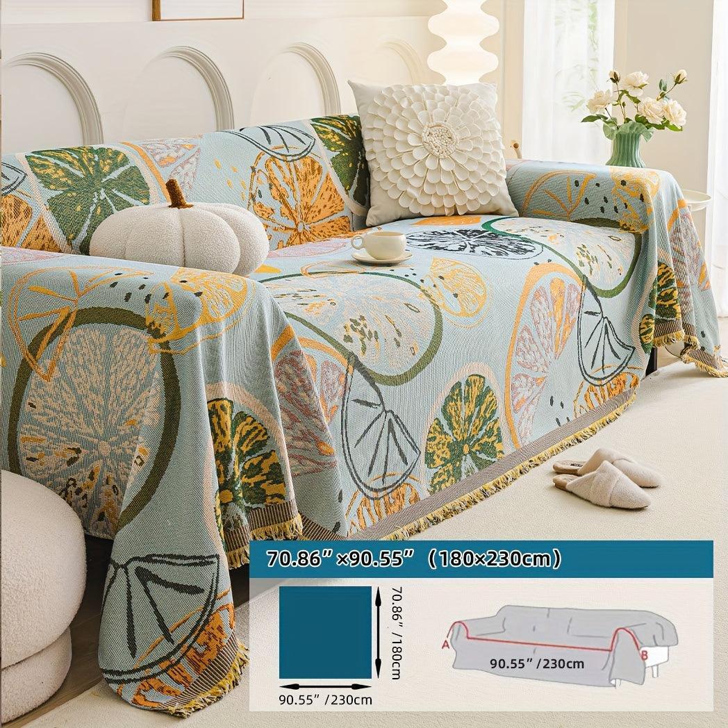Boho Chic Double-sided Chenille Sofa Cover with Tassels - All-season, alternate view - House Of Avana