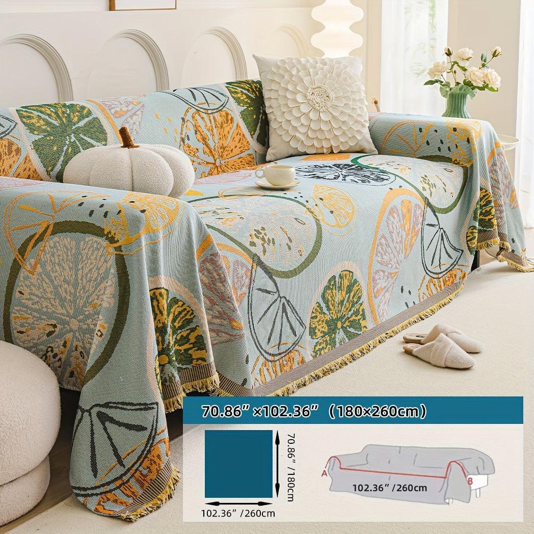 Boho Chic Double-sided Chenille Sofa Cover with Tassels - All-season, alternate view - House Of Avana