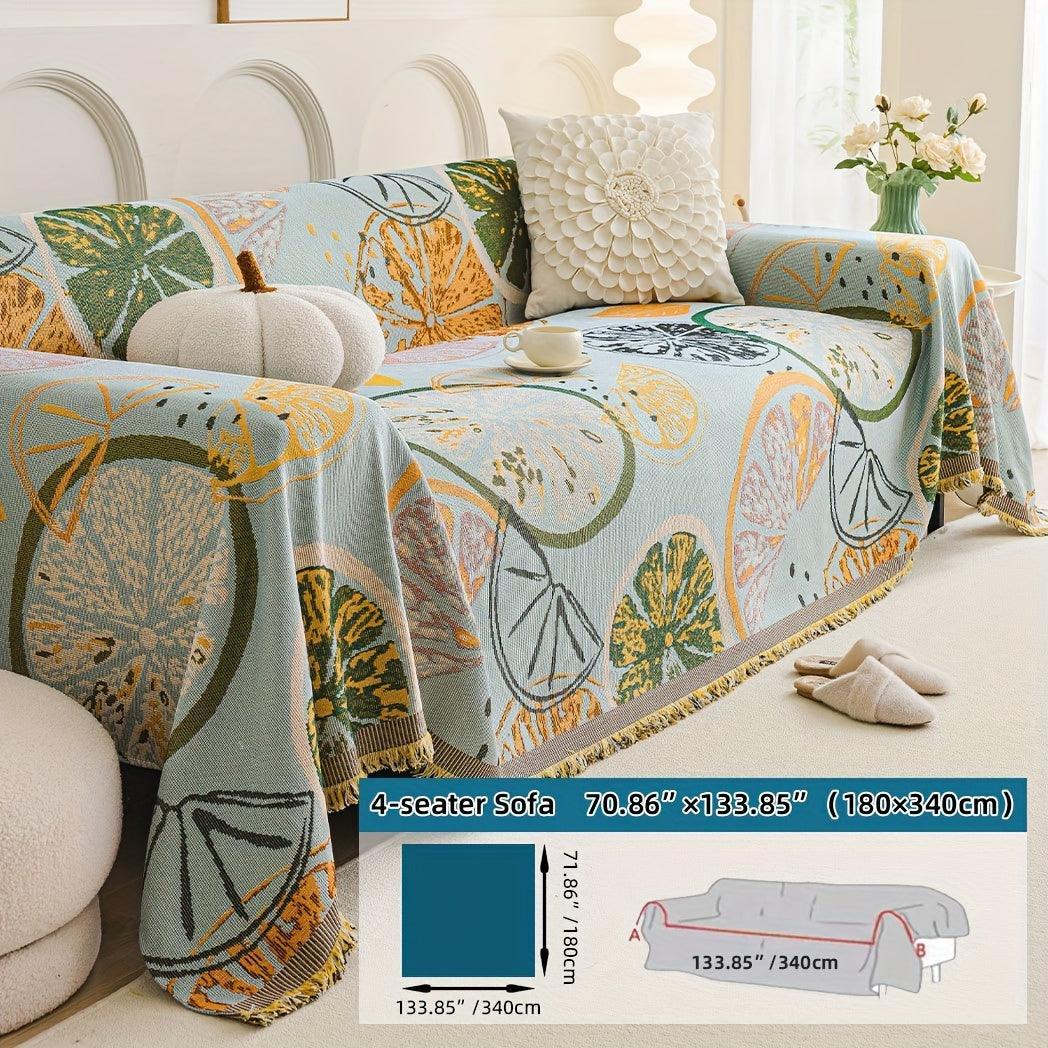 Boho Chic Double-sided Chenille Sofa Cover with Tassels - All-season, alternate view - House Of Avana